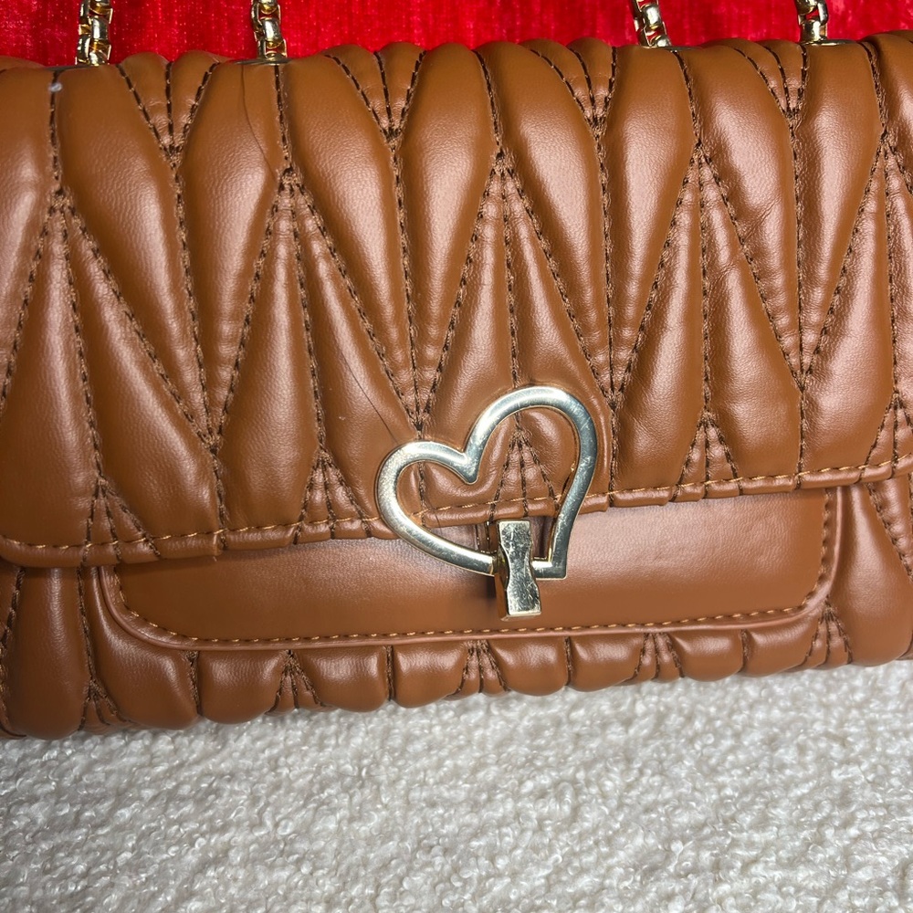 Brown Quilted Handbag with Silver Heart Clasp